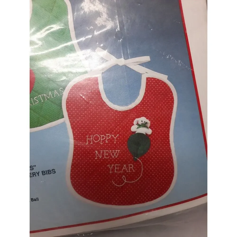 Vintage Bucilla Christmas Quilted Stitchery Bibs Kit Set of 2 I love Christmas